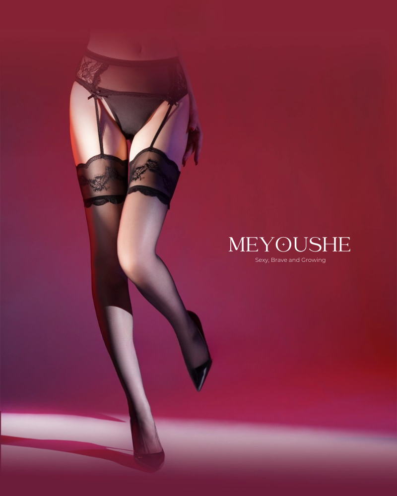 Aurea – Glossy One-Piece Garter Thigh-High Stockings with Lace | Sexy & Seductive