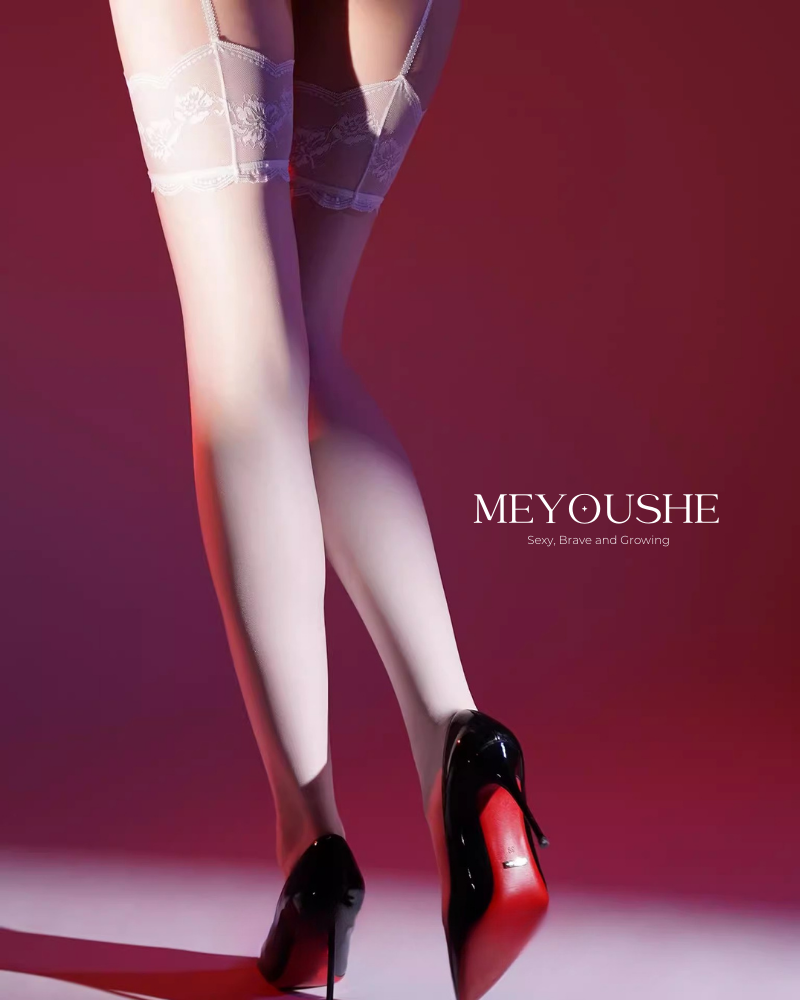 Aurea – Glossy One-Piece Garter Thigh-High Stockings with Lace | Sexy & Seductive