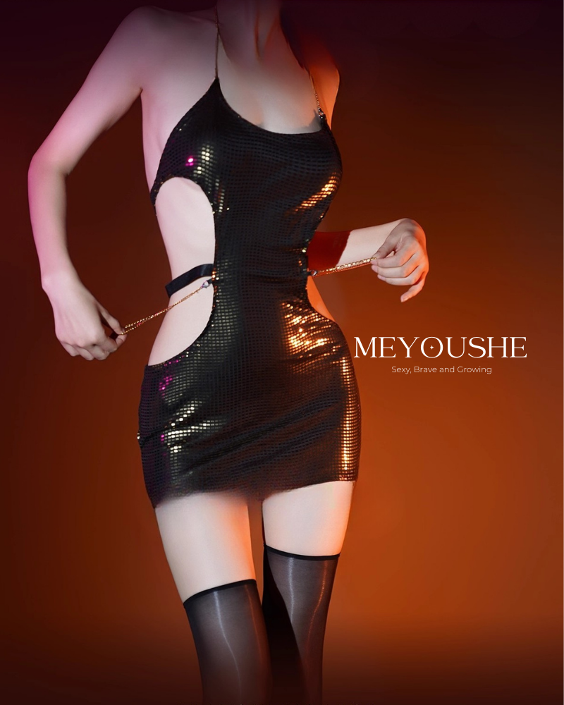 Night– 2-Piece Halter Backless Glossy Mini Dress Set | Sexy & Club-Ready