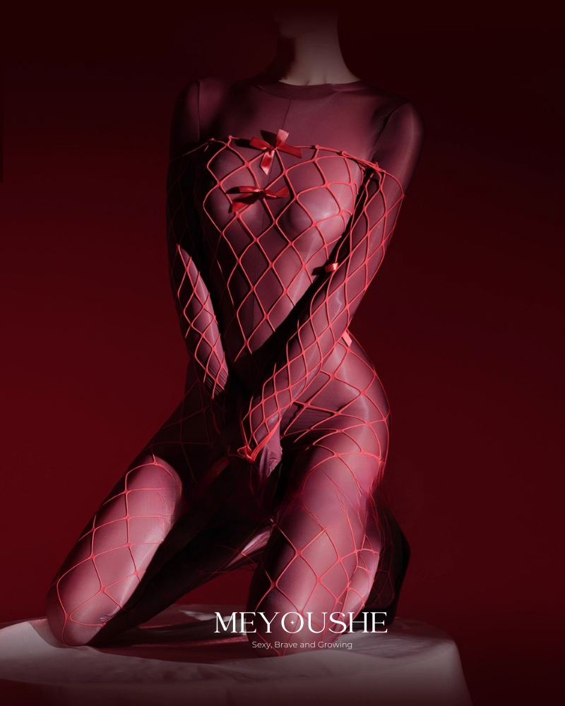 X – 2-Piece Long-Sleeve Glossy Sheer Bodysuit Set | Sexy & Stretchy