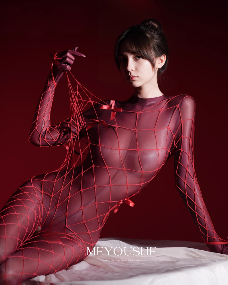 X – 2-Piece Long-Sleeve Glossy Sheer Bodysuit Set | Sexy & Stretchy