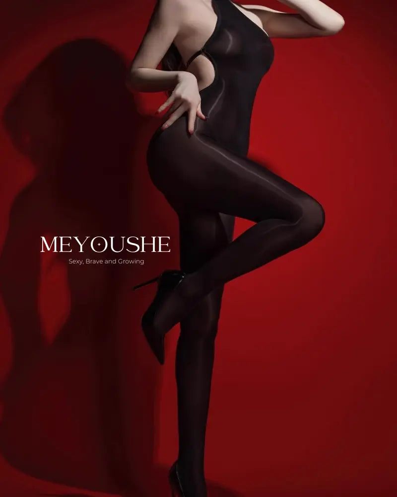 Meilani Chinese-inspired lace backless iridescent one-piece bodysuit worn by model, Closed & Crotchless