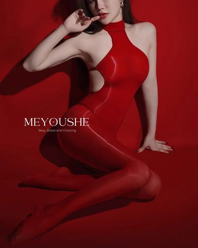 Model wearing Meilani iridescent lace bodysuit with Closed & Crotchless options, perfect for boudoir styling