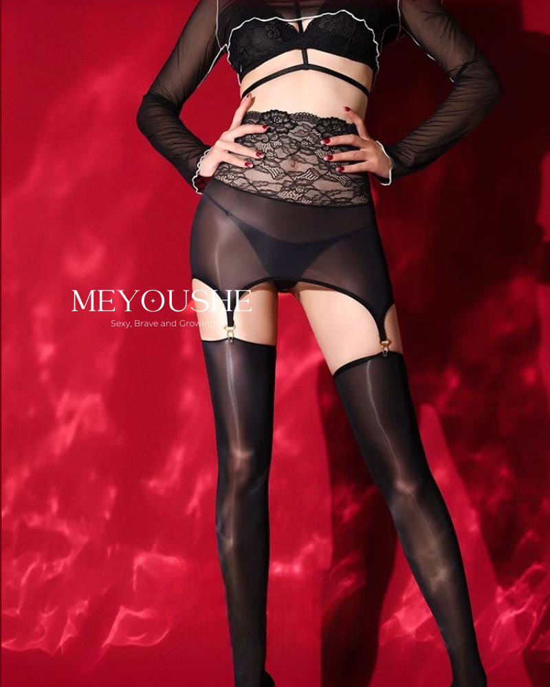 Bellflower – High-Waist Iridescent Lace Detachable Thigh-High Stockings MEYOUSHE