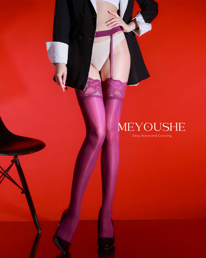 Hibiscus – Iridescent Glossy Lace Thigh-High Stockings MEYOUSHE