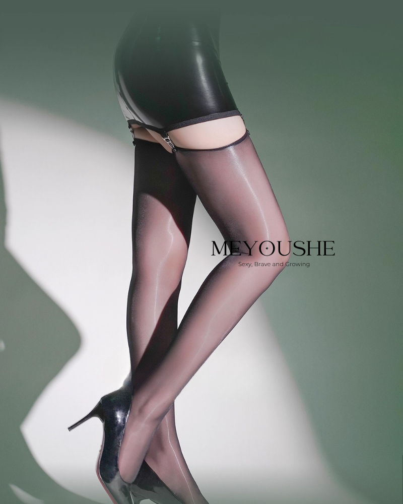 Lunessa – Glossy Patent Leather Garter Dress Stockings – Sexy, Shiny & Stretchy