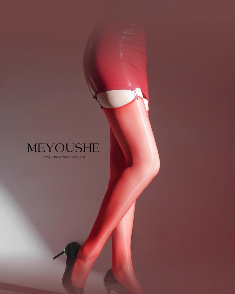 Lunessa – Glossy Patent Leather Garter Dress Stockings – Sexy, Shiny & Stretchy