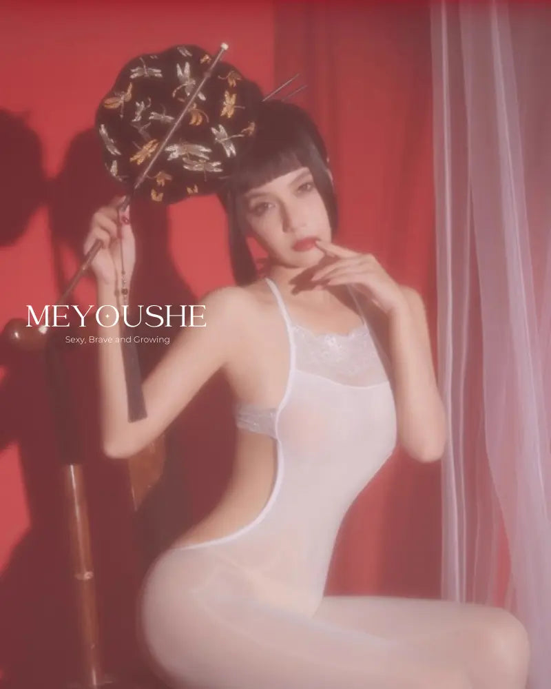 Meilani sexy lace one-piece bodysuit displayed on model, combining elegance, stretch, and comfort