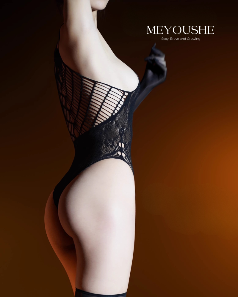 Néréa – 3-Piece Elegant Lace Tie-Detail Sheer Bodysuit  Set | Soft, Feminine & Seductive