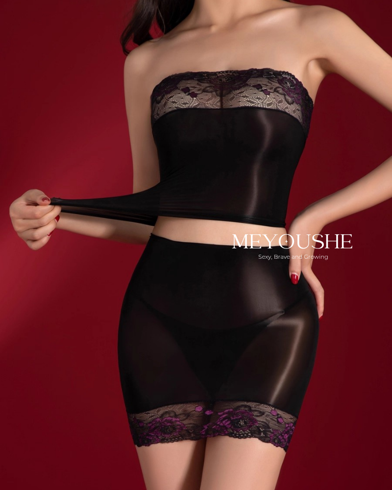 Noctia – Black Lace Two-Piece Bodysuit Dress with Ma Oil – Elegant, Sexy & Comfortable