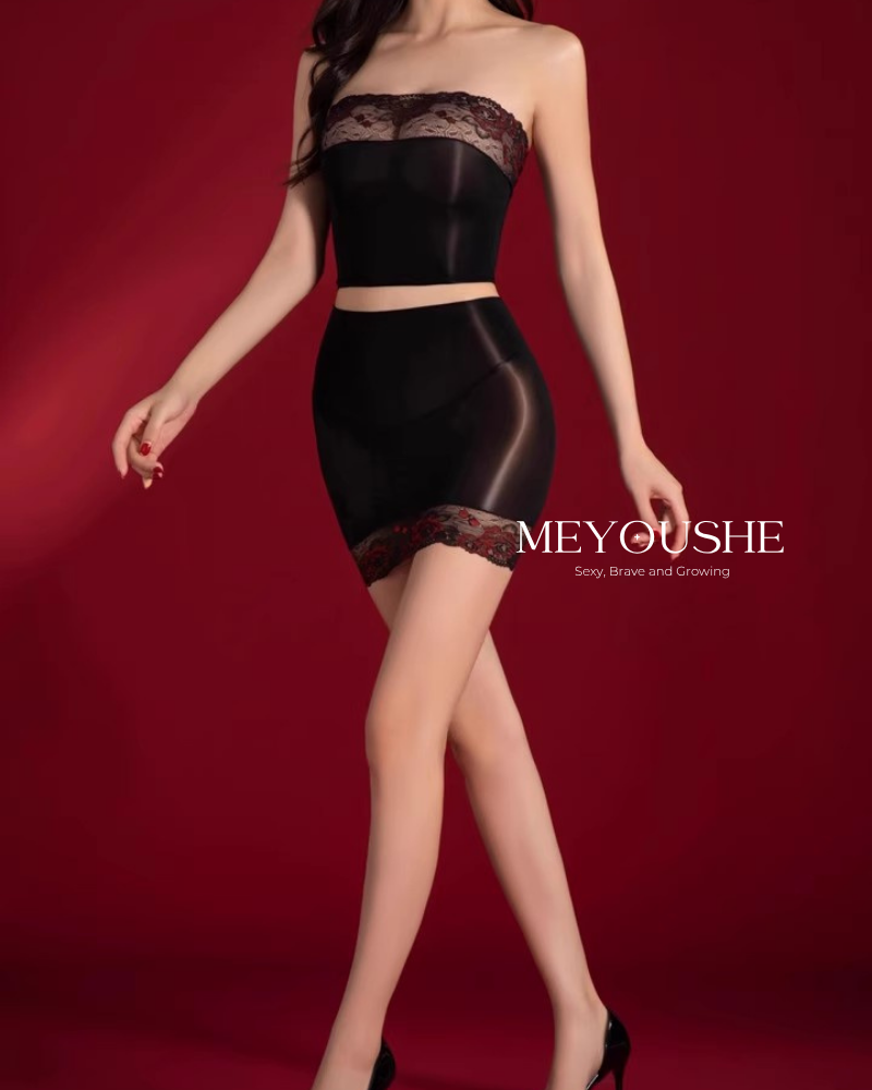 Noctia – Black Lace Two-Piece Bodysuit Dress with Ma Oil – Elegant, Sexy & Comfortable