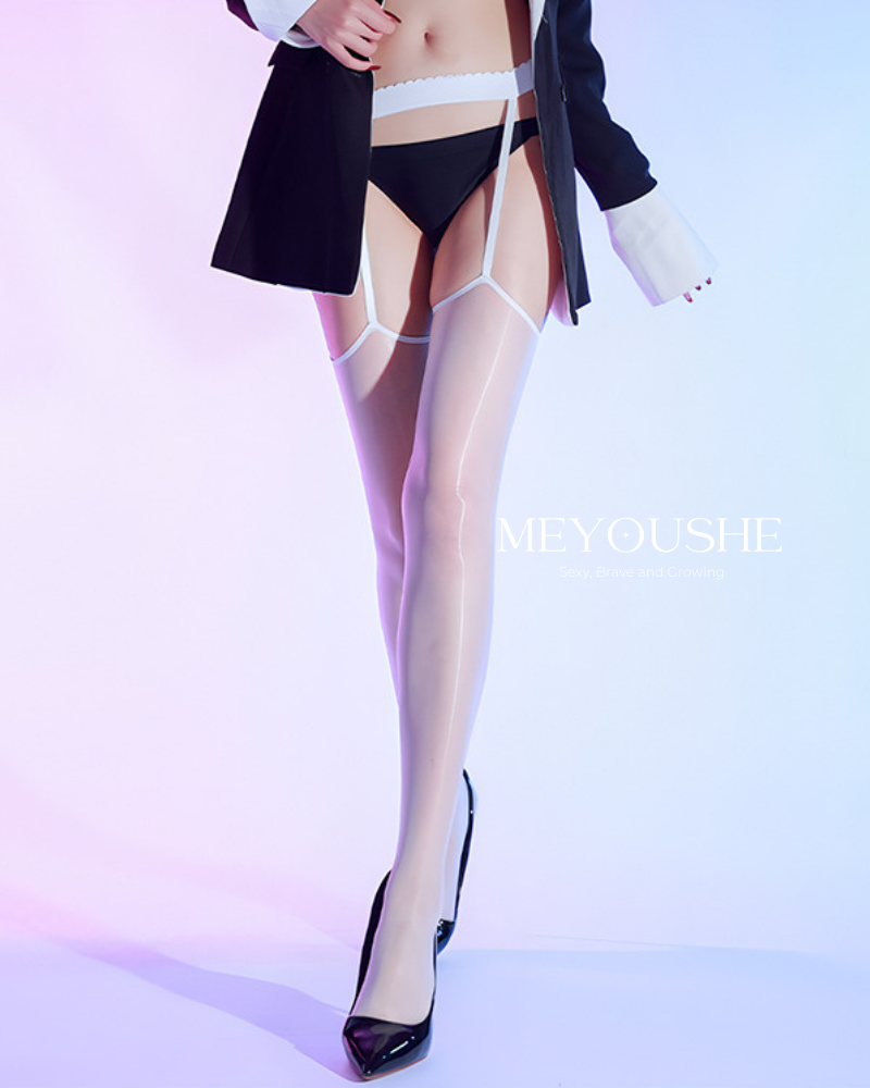 Orchid – Ultra-Sheer Glossy Minimalist Lace Thigh-High Stockings MEYOUSHE
