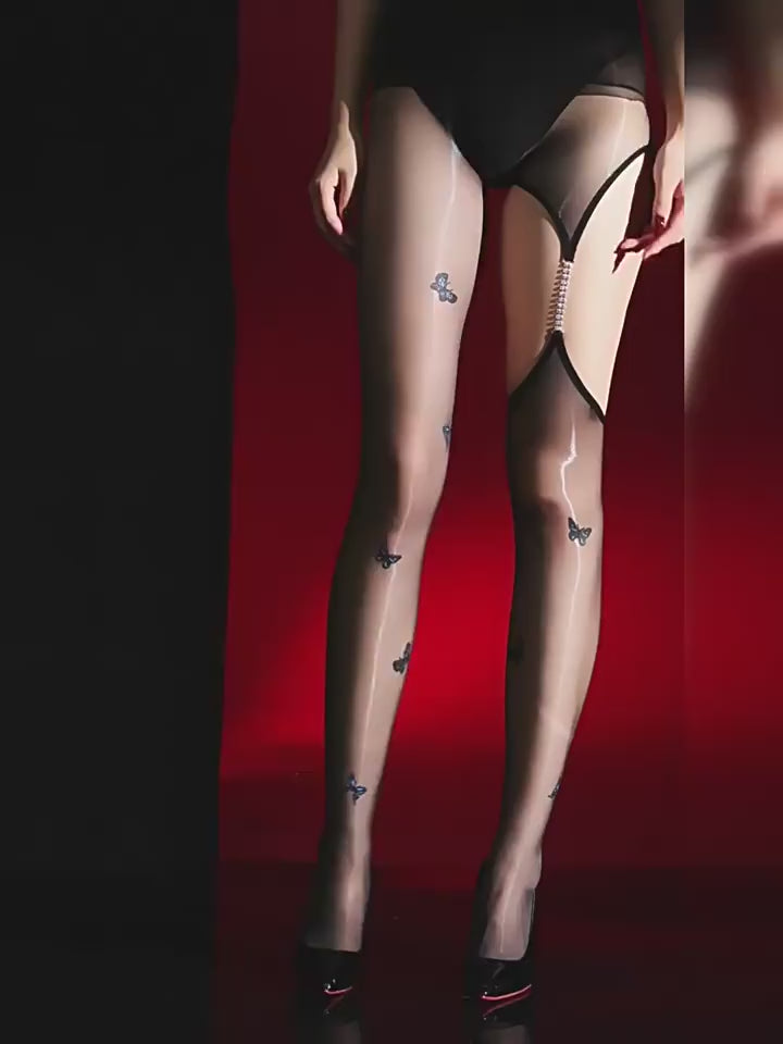 Butterfly Aurora Gloss Ultra-Sheer Garter Bodystocking | Sexy & Seductive