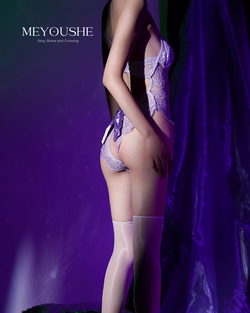 Sang –  2-Piece French Backless Lace Open-Crotch Bodysuit Set | Sheer, Soft & Feminine