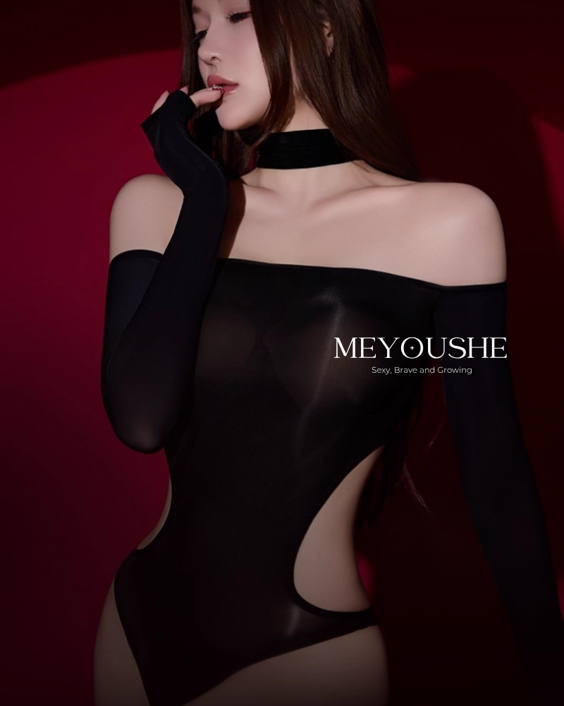 Selvia – Black Glossy Shoulderless Bodysuit – Bold, Sexy & Comfortable