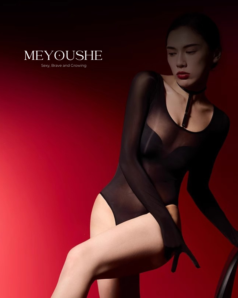 Model wearing Solara halter neck bodysuit with glossy finish for fashion-forward outfits